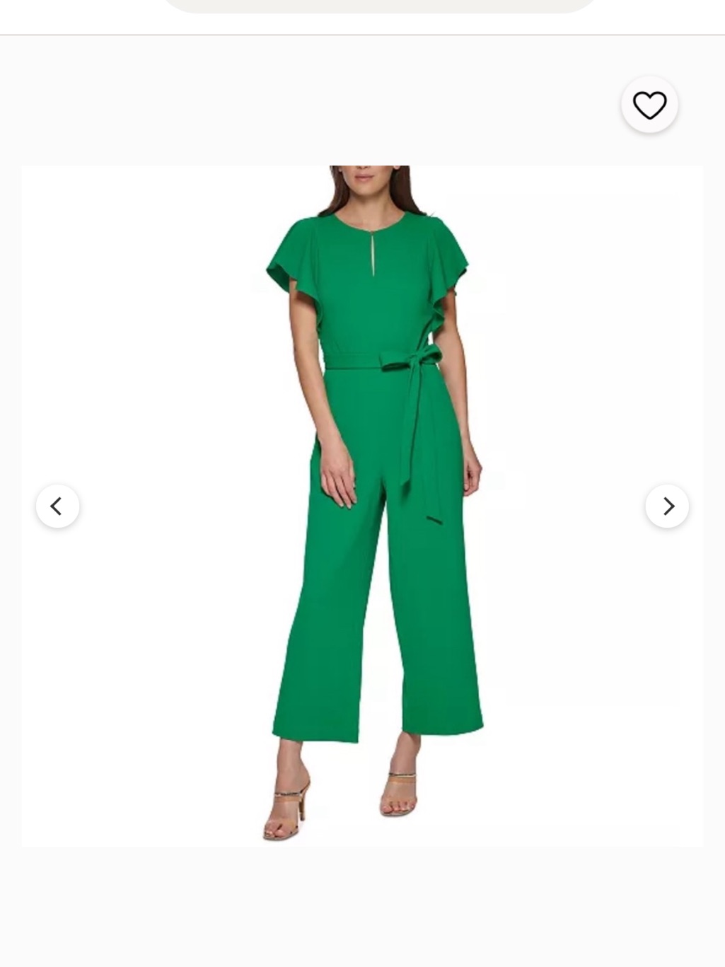 Dkny Green Belted Wide-Leg Flutter Sleeve Cropped Jumpsuit